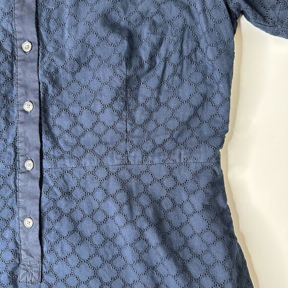 Lands End Eyelet Popover Dress Sz 14 Navy Blue Midi Vacation Career Pockets - Picture 13 of 15